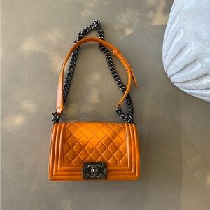 Chanel Boy Flap Bag Quilted Lambskin Old in orange